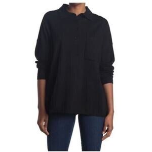 RDI Women's Oversized Polo Pocket Tunic Sweater In Black Medium MSRP $50